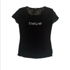 Bebe Shirt. Vintage and Y2k. Black with Lace